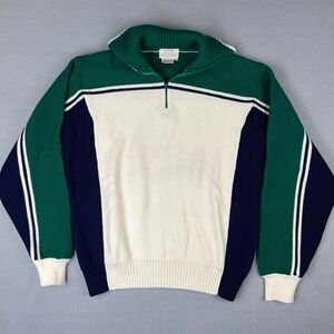 VTG Sweater Fits Large 1/4 Zip 1980s Colorblock‎ High Neck Tennis Country Club